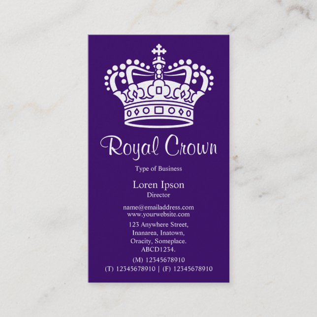 Crown Symbol 02 - White on Deep Purple (Gold Card) Business Card (Front)