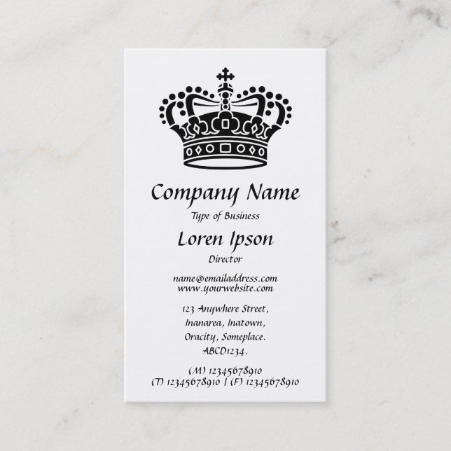 Crown Symbol - Black on White Business Card (Front)