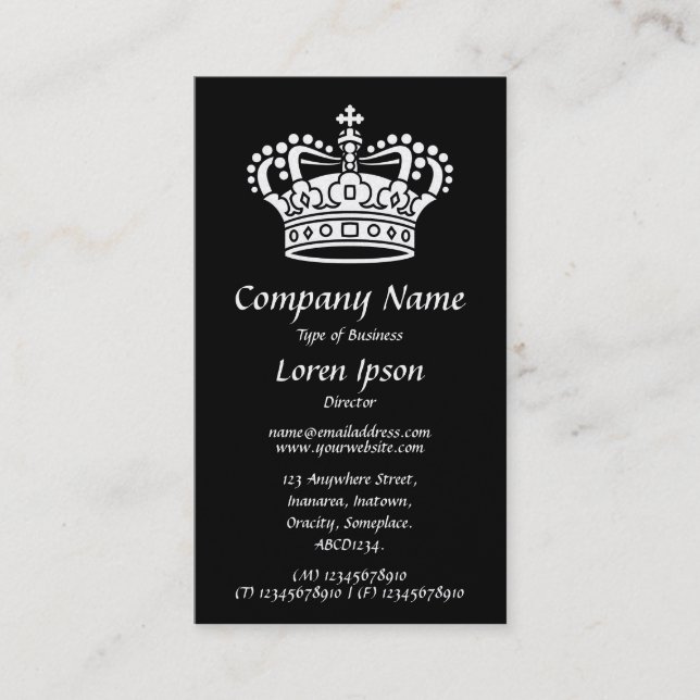 Crown Symbol - White on Black (Gold Card) Business Card (Front)