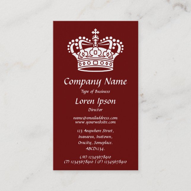 Crown Symbol - White on Ruby Red (Gold Card) Business Card (Front)