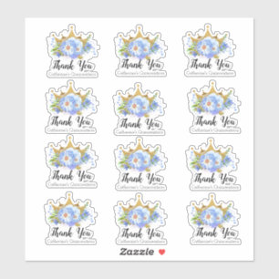Crown with Blue Flowers Quinceañera Thank You Set