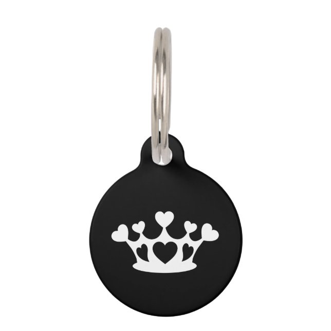 Crown with Hearts Against Black Pet Tag (Front)