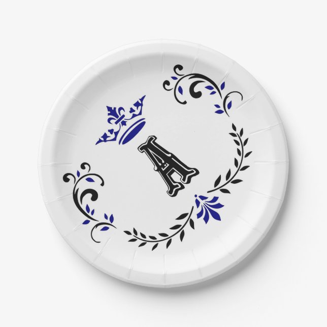 Crown Wreath A Monogram Paper Plate (Front)