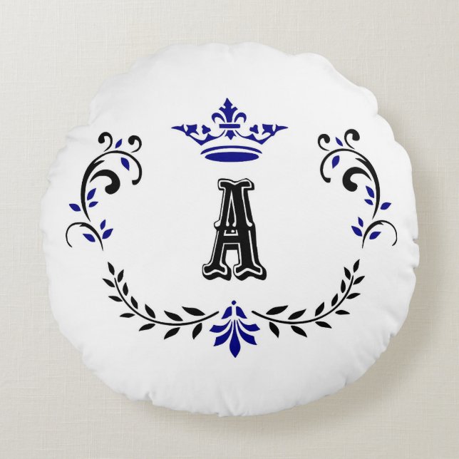 Crown Wreath A Monogram Round Cushion (Front)