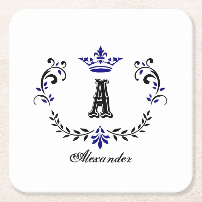Crown Wreath A Monogram Wedding Square Paper Coaster (Front)
