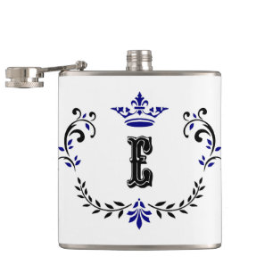 Crown Wreath Monogram 'E' Hip Flask