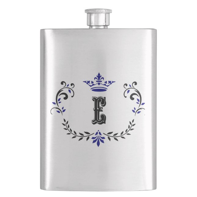 Crown Wreath Monogram 'E' Hip Flask (Front)