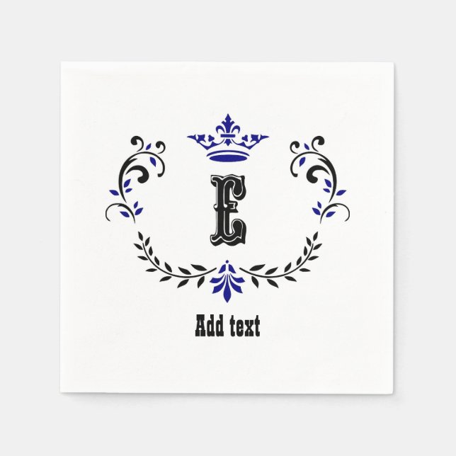 Crown Wreath Monogram 'E' Napkin (Front)