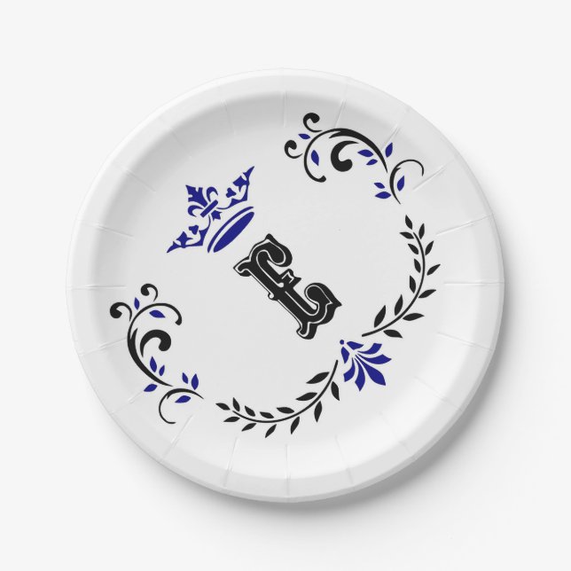Crown Wreath Monogram 'E' Paper Plate (Front)