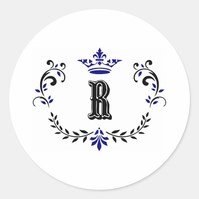 Crown Wreath Monogram 'R' Classic Round Sticker (Front)