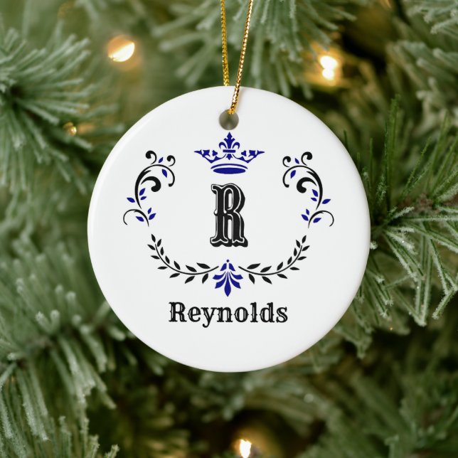 Crown Wreath Monogram 'R' Personalised Ceramic Tree Decoration (Tree)