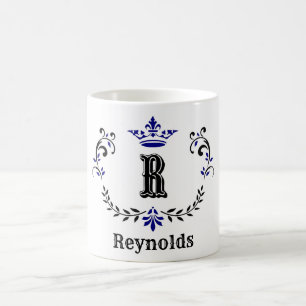 Crown Wreath Monogram 'R' Personalised Coffee Mug