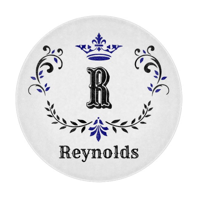 Crown Wreath Monogram 'R' Personalised Cutting Board (Front)
