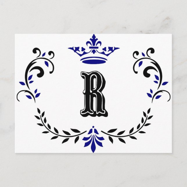 Crown Wreath Monogram 'R' Postcard (Front)