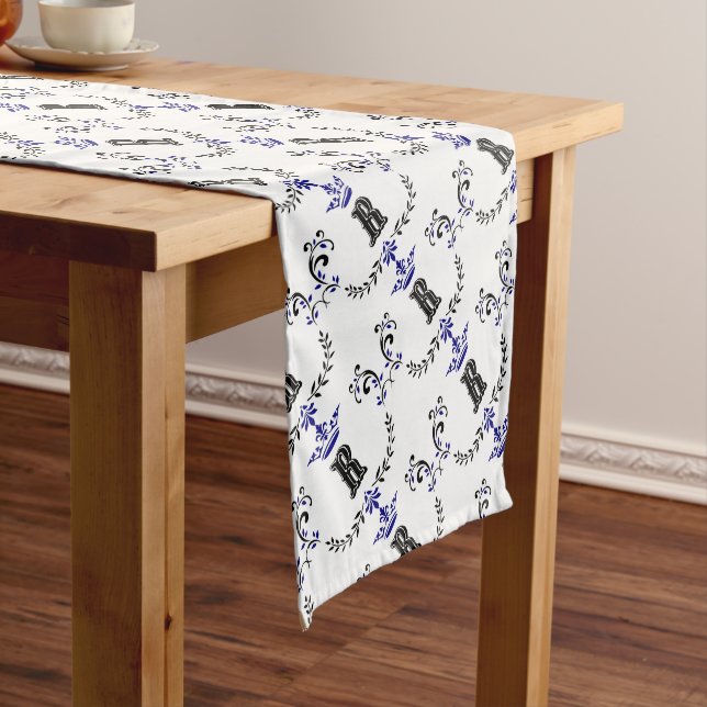 Crown Wreath Monogram 'R' Short Table Runner (In Situ)