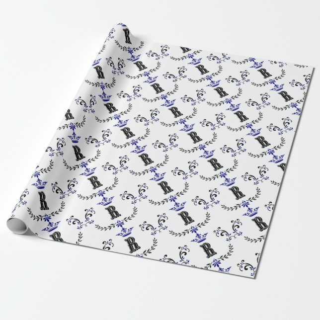 Crown Wreath Monogram 'R' Wrapping Paper (Unrolled)