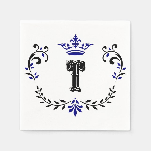 Crown Wreath Monogram 'T' Napkin (Front)