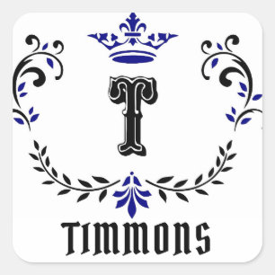 Crown Wreath Monogram 'T' Personalise Sticker