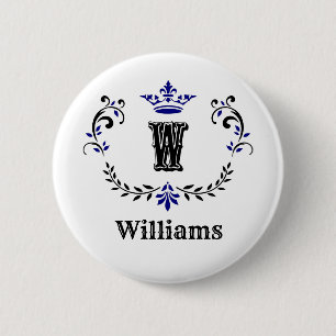 Crown Wreath Monogram 'W' 6 Cm Round Badge