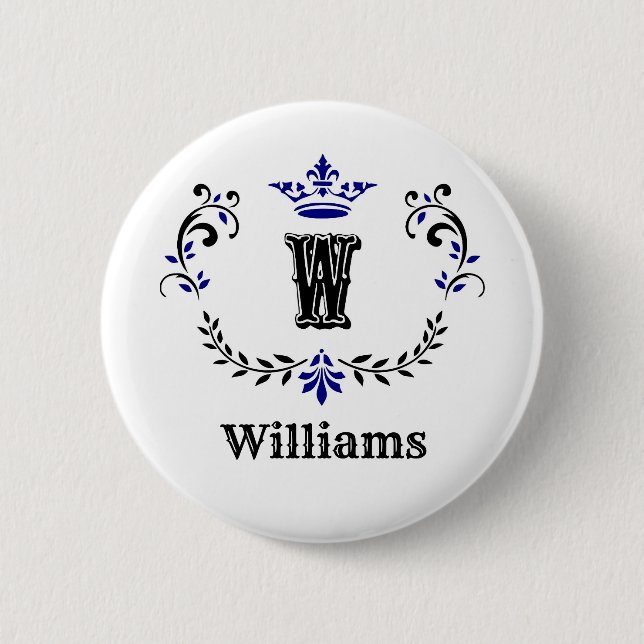 Crown Wreath Monogram 'W' 6 Cm Round Badge (Front)