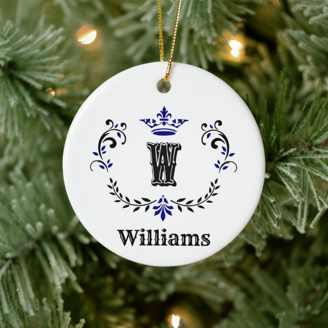 Crown Wreath Monogram 'W' Ceramic Tree Decoration (Tree)