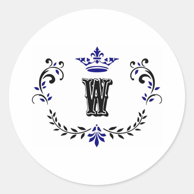 Crown Wreath Monogram 'W' Classic Round Sticker (Front)