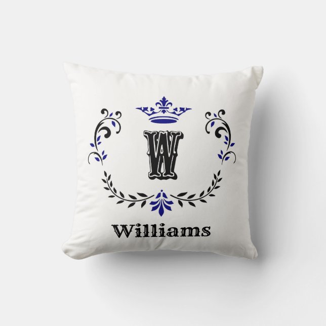 Crown Wreath Monogram 'W' Cushion (Front)