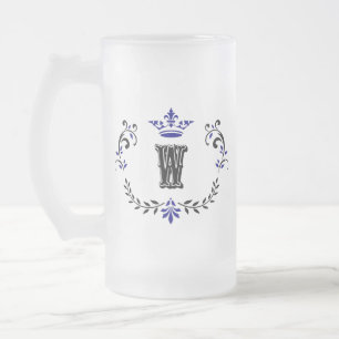 Crown Wreath Monogram 'W' Frosted Glass Beer Mug