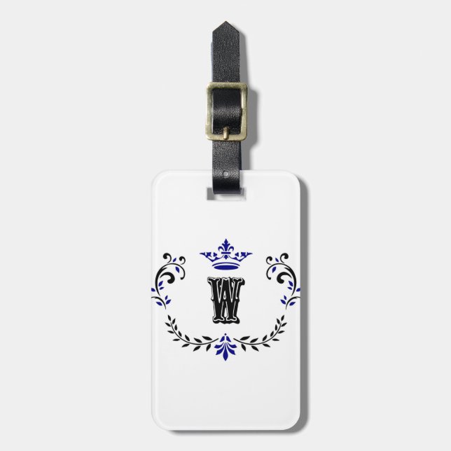 Crown Wreath Monogram 'W' Luggage Tag (Front Vertical)