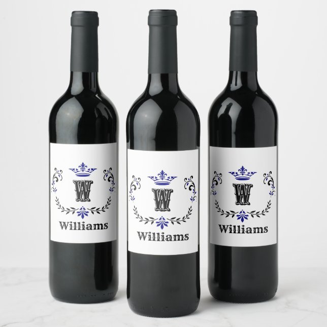 Crown Wreath Monogram 'W' Personalised Wine Label (Bottles)