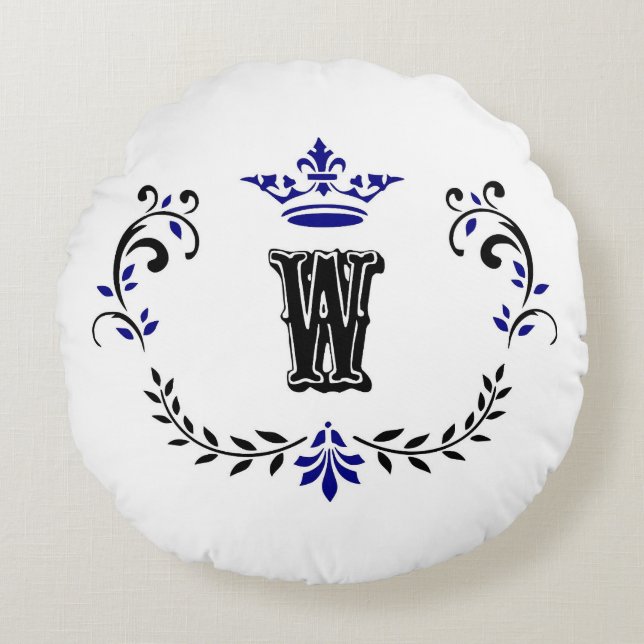 Crown Wreath Monogram 'W' Round Cushion (Front)