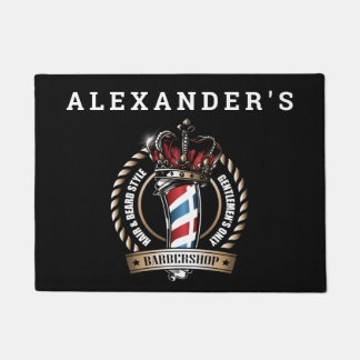 Crowned Barber Pole Logo Personalise Doormat