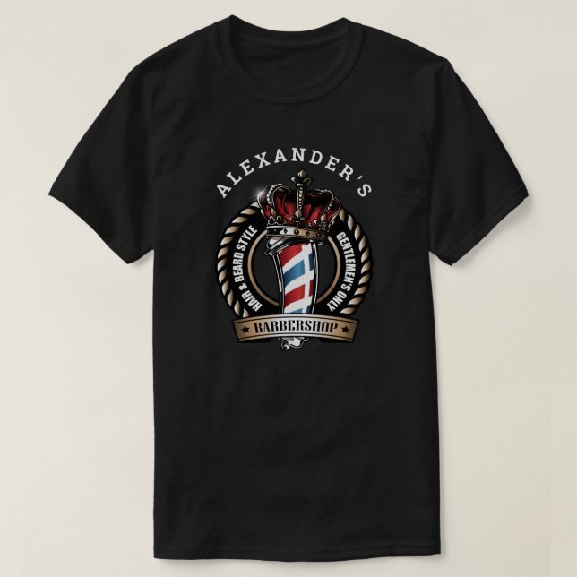 Crowned Barber Pole Logo Personalise T-Shirt (Design Front)