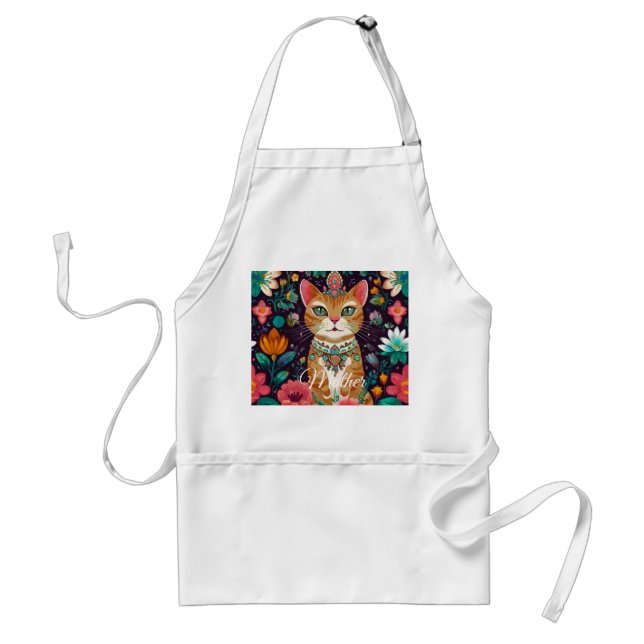 Crowned Bejewelled Cat Apron (Front)