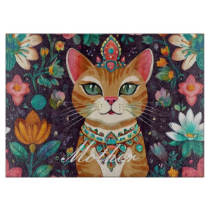 Crowned Bejewelled Cat Cutting Board