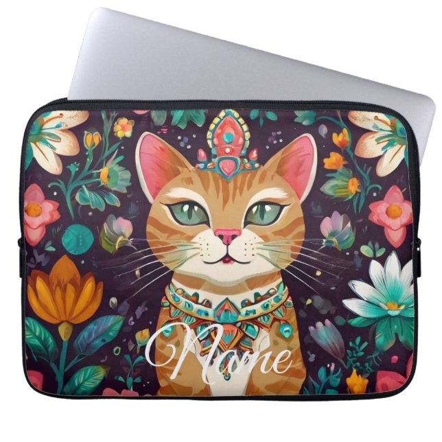 Crowned Bejewelled Cat  Laptop Sleeve (Front)