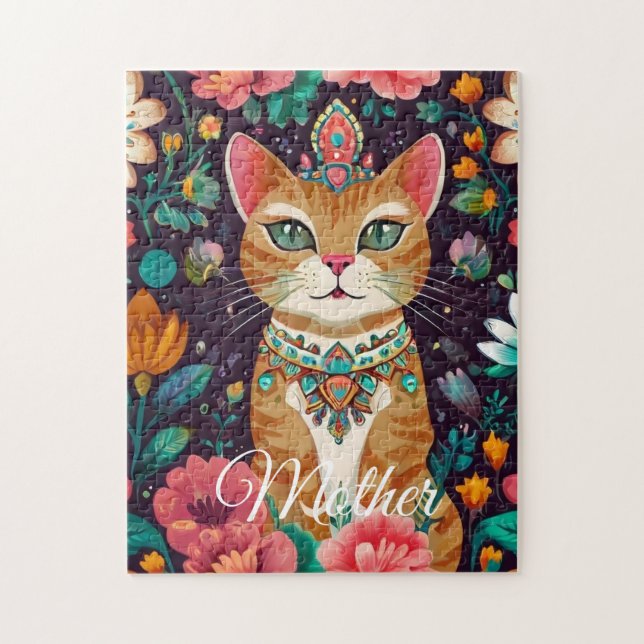 Crowned Bejewelled Cat Puzzle (Vertical)