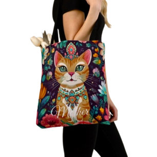 Crowned Bejewelled Cat Tote Bag