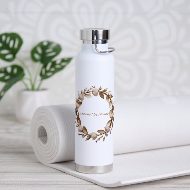 Crowned by Nature – Elegant Blush & Gold Floral Wa Water Bottle (Yoga (Rotated))