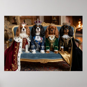Crowned Cavalier Spaniels Royal Sofa Portrait Poster