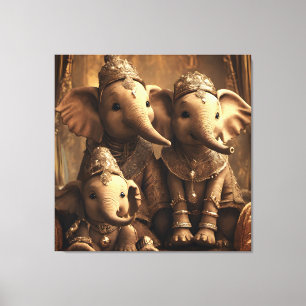 Crowned Elephant Family on Canvas Print
