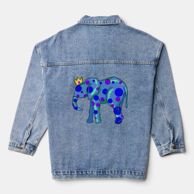 Crowned Elephant with Polka Dots Girl's Denim Jacket (Back)