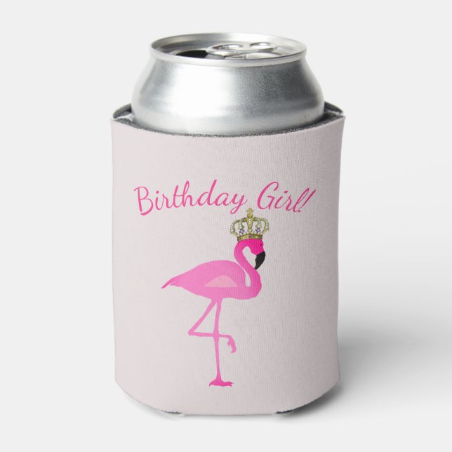 Crowned Flamingo Birthday Girl Can Cooler (Can Front)