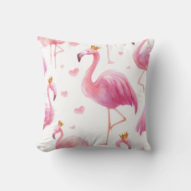 Crowned Flamingo – Luxe Island Vibes Cushion (Front)