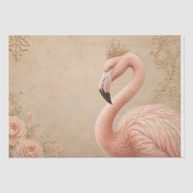 Crowned Flamingo Vintage Decoupage Tissue Paper (Front)