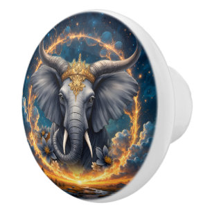 Crowned Guardian of the Celestial Gate the elefant Ceramic Knob