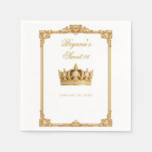 Crowned in Gold Royal Chair Birthday Party Napkin