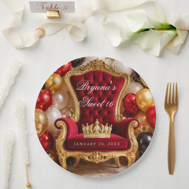 Crowned in Gold Royal Chair Birthday Party Paper Plate (Wedding)