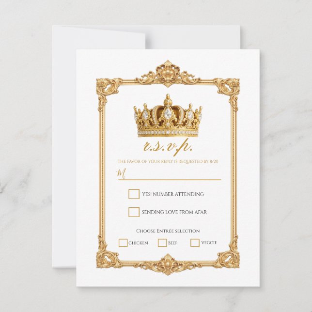 Crowned in Gold Royal Crown Elegant Wedding RSVP Invitation (Front)