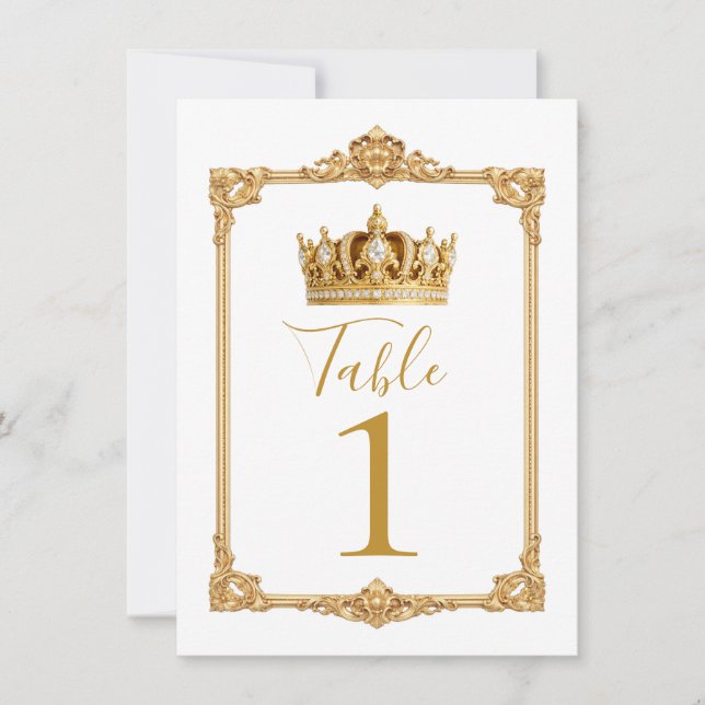 Crowned in Gold Royal Crown Table Number (Front)